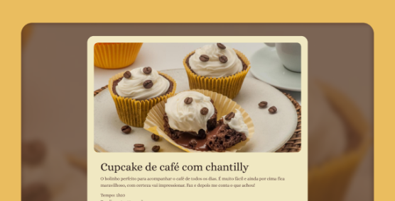 Página de Receita: Página com o passo a passo de uma receita para cupcakes